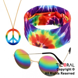 SET DISFRAZ BANDANA ANTEOJOS Y COLLAR SIMBOLO DE LA PAZ x 1